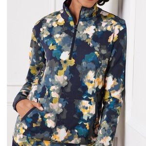 T by Talbots Modal French Terry Half Zip Pullover Floral Print Women's Size XL